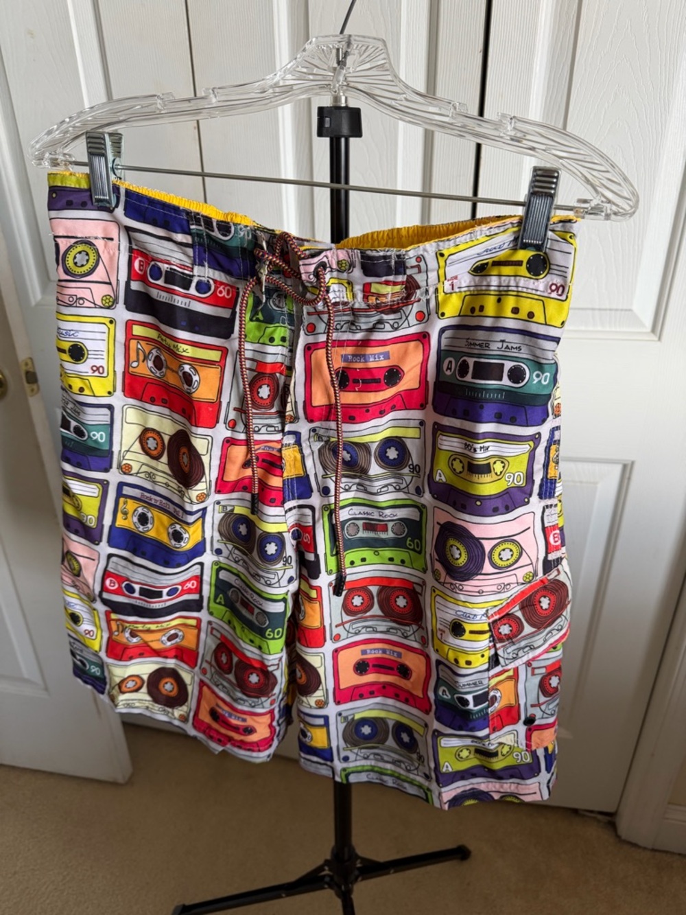 Men's Multi-Color Cassette Print Swim Board Shorts